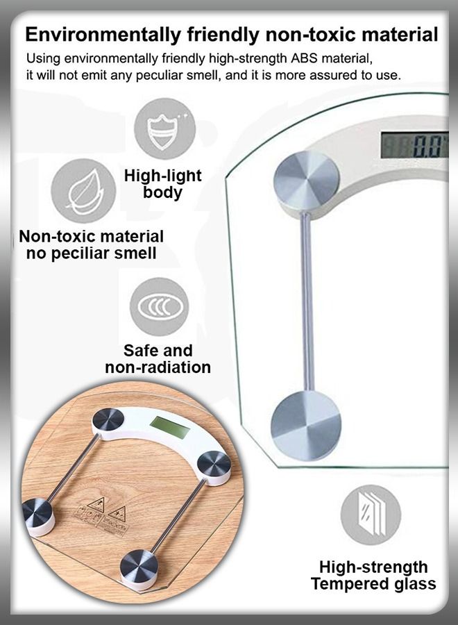 دي بلو شكل دائري ذكي من الزجاج المقوى الشفاف للحمام الرقمي قياسات وزن الجسم عالية الدقة ميزان سعة 180 كجم - Image 5